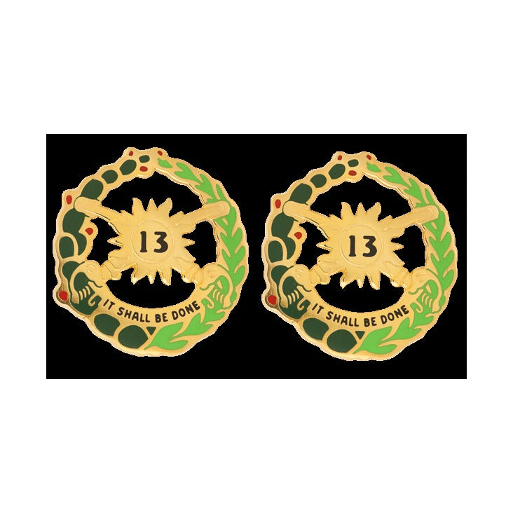 13th Armor Unit Crest DUI - 1 Pair - IT SHALL BE DONE
