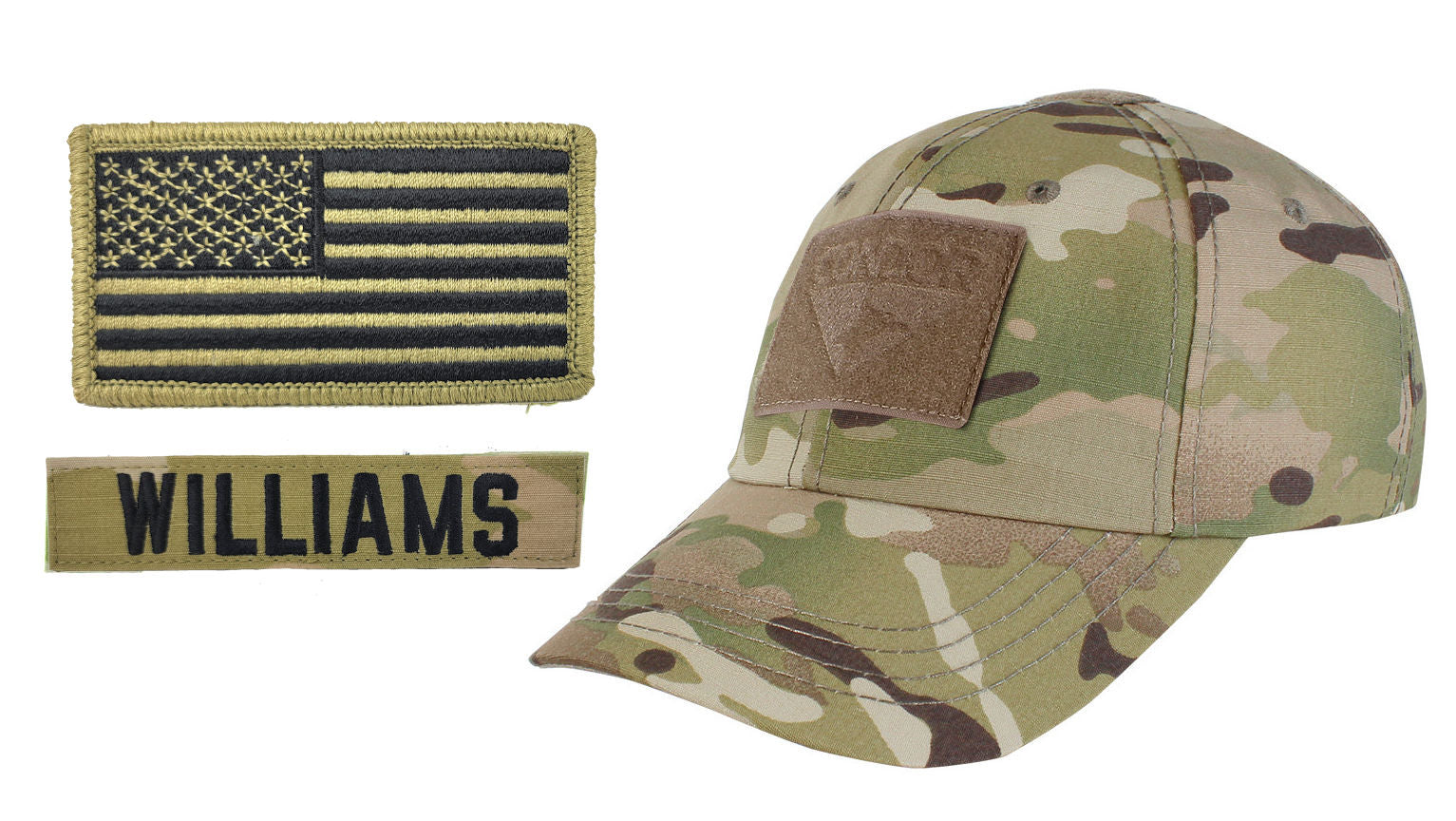 Tactical Cap Package with U.S. Flag Patch and Personalized Name Tape -  Various Colors
