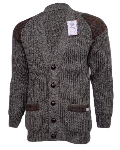 Laird Chunky Knit Cardigan Patch Pockets - Harris Tweed Patches