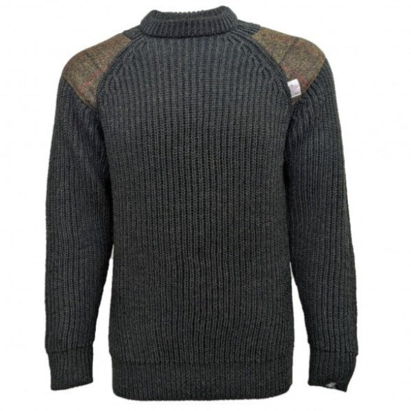 Gamekeeper Chunky Crew Neck Sweater with Harris Tweed Patches