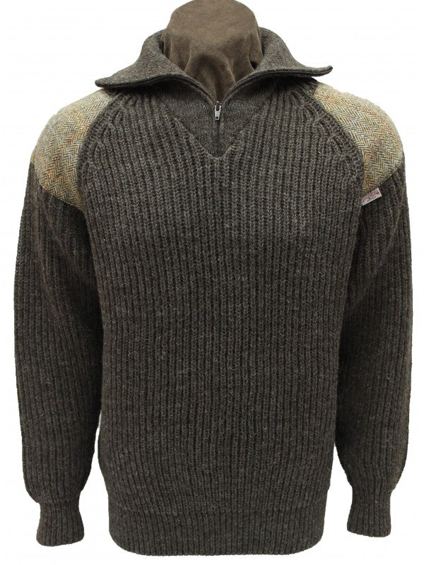 Crofter Chunky 1/4 Zip Neck Sweater - Harris Tweed Patches
