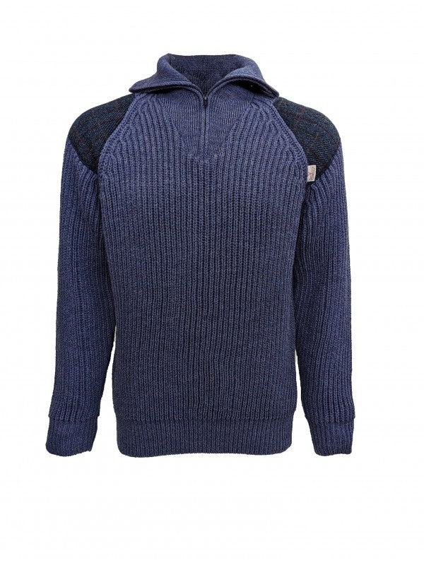 Crofter Chunky 1/4 Zip Neck Sweater - Harris Tweed Patches