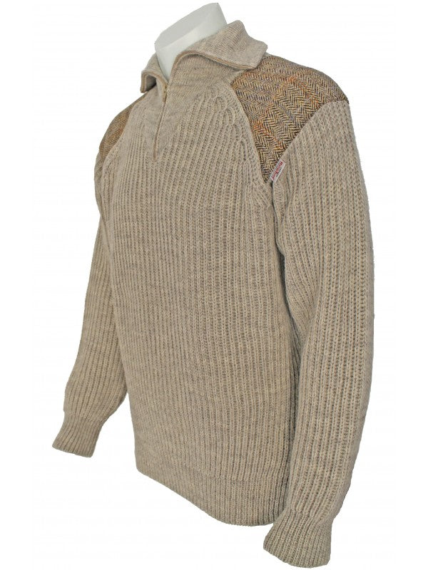 Crofter Chunky 1/4 Zip Neck Sweater - Harris Tweed Patches