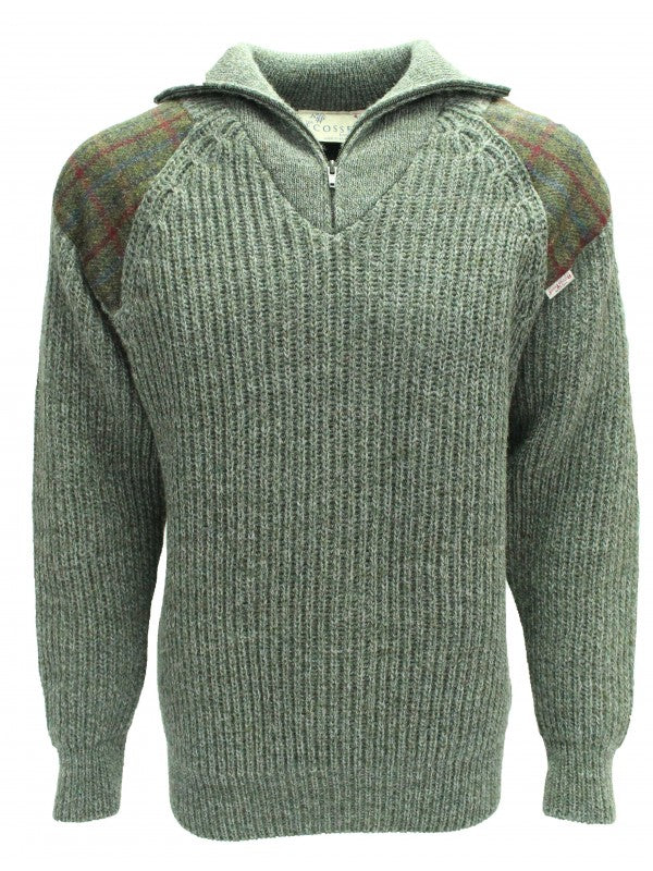 Crofter Chunky 1/4 Zip Neck Sweater - Harris Tweed Patches