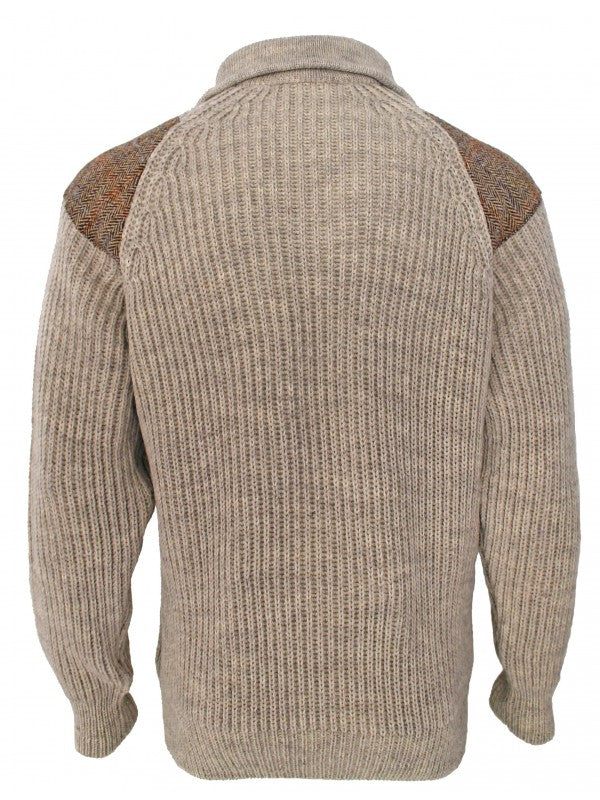 Crofter Chunky 1/4 Zip Neck Sweater - Harris Tweed Patches