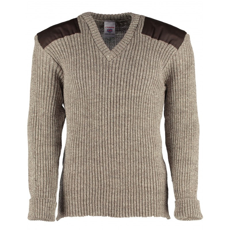 York Woolly Pully Vee Neck Sweater with Patches with Epaulets