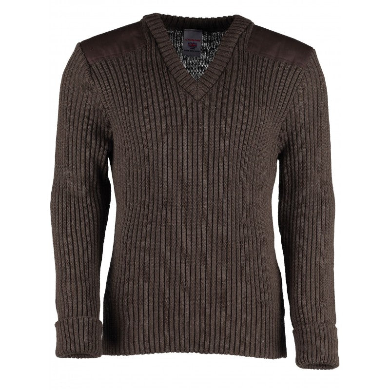 York Woolly Pully Vee Neck Sweater with Patches with Epaulets