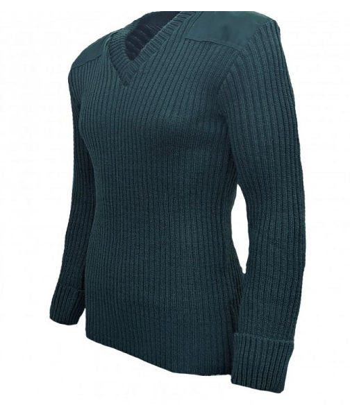 British Commando Sweater Woolly Pully CREW Neck with Epaulets - Various Colors