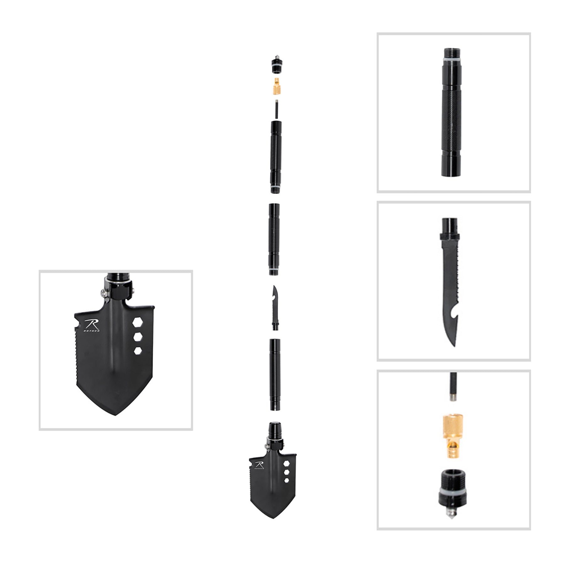 Rothco 8-in-1 Multi-Tool Survival Shovel / Portable Camping Entrenching Tool - Stainless Steel