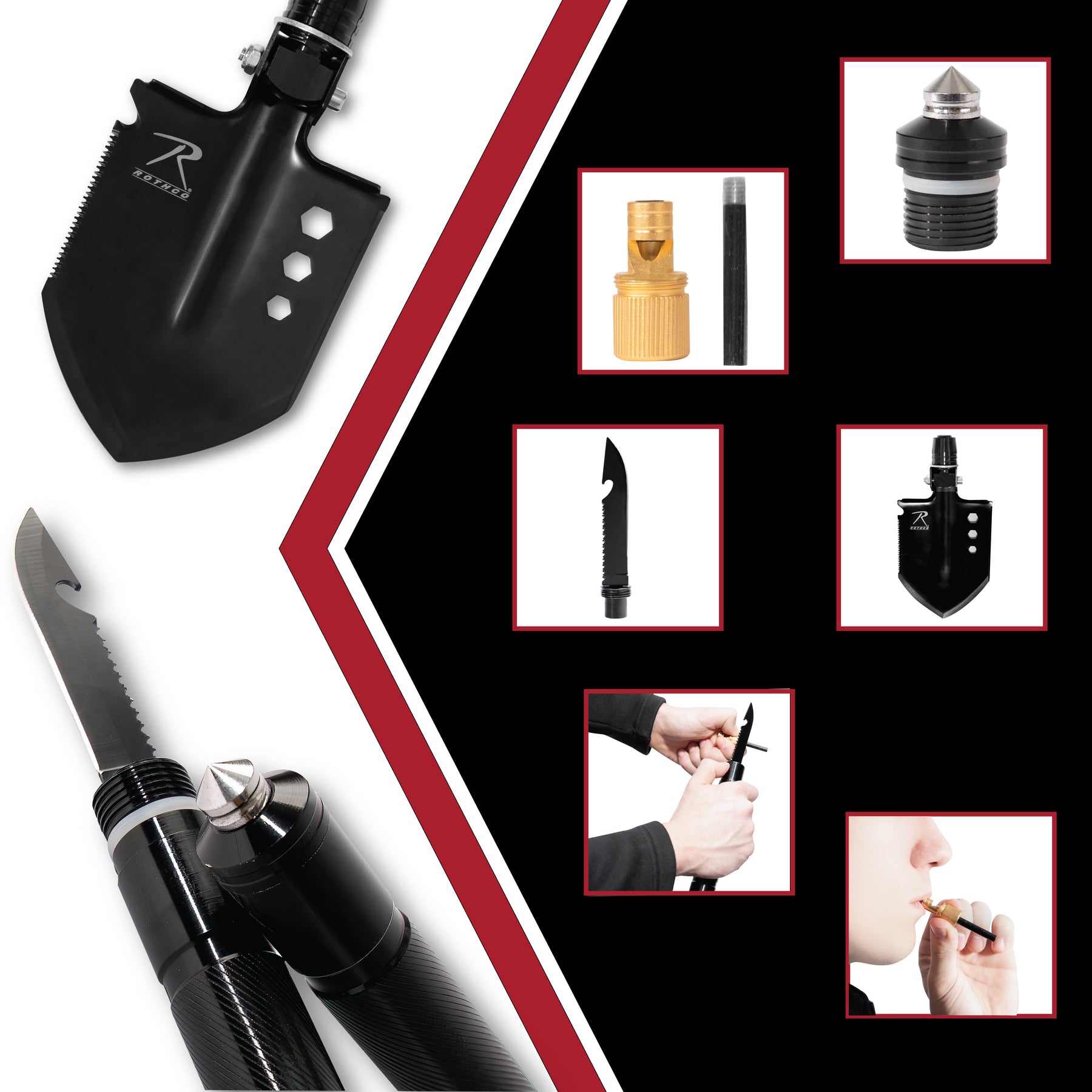 Rothco 8-in-1 Multi-Tool Survival Shovel / Portable Camping Entrenching Tool - Stainless Steel