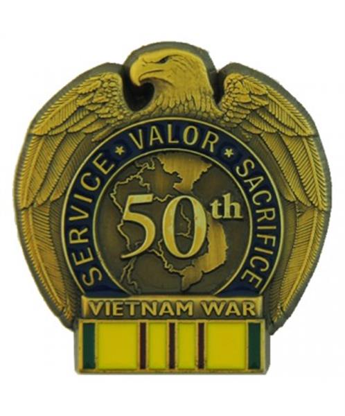 50th Anniversary Vietnam War Pin - Vietnam Service Ribbon. Eagle and Ribbon.