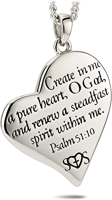 Women's Heart Pendant Necklace - Psalm 51:10