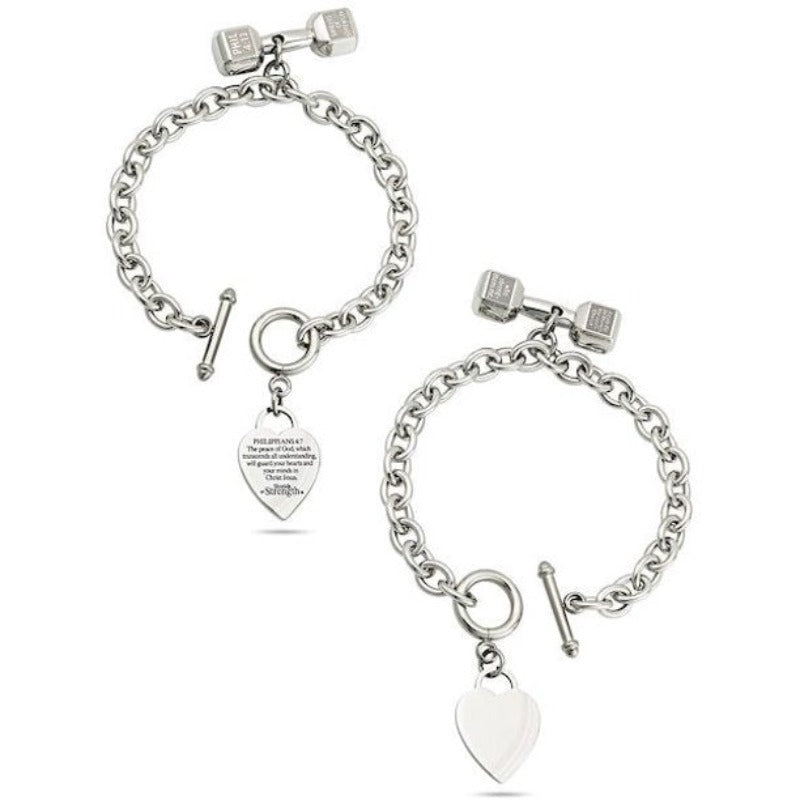 Women's Stainless Steel Heart Bracelet with Dumbbell - Phil 4:13