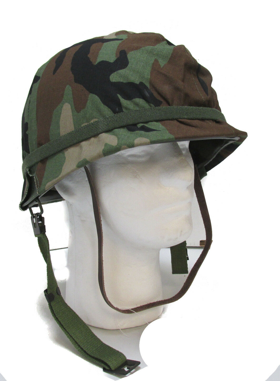 Reproduction U.S. M1 Helmet with Woodland Camo Cover and Band