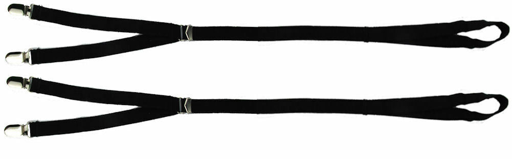 Footloop Stirrup Shirt Stays with Locking Clamps BLACK (2 PIECE) - Shirt Holders