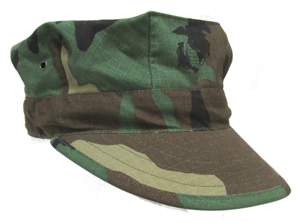 Kids Size Genuine U.S. Military Surplus U.S.M.C. 8 Point Cap WOODLAND CAMO - Size X-Small