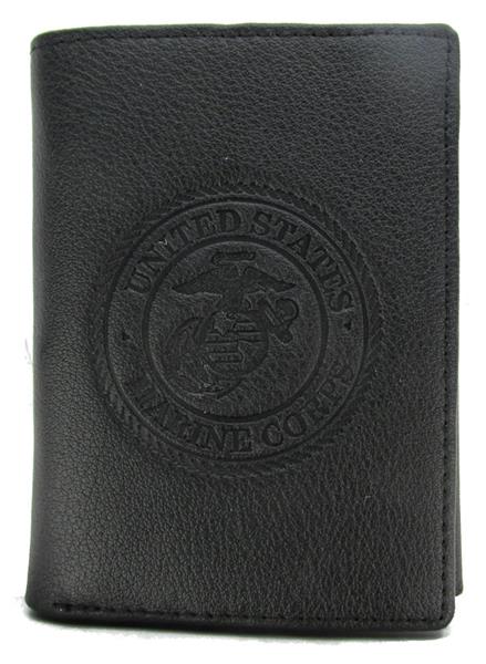Officially Licensed U.S. Marine Corps Leather Wallet BLACK - Trifold with RFID Protection
