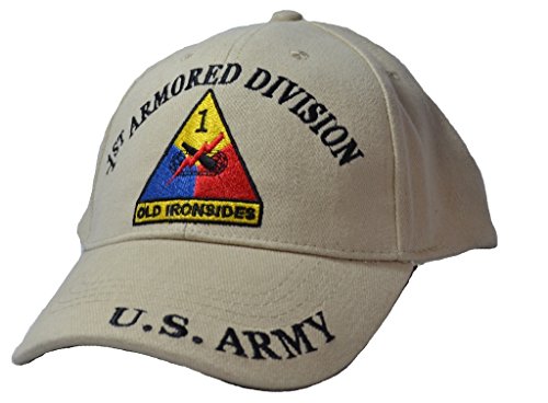 Mens 1st Armored Division Tan Embroidered Ball Cap Adjustable Tan - CLEARANCE!