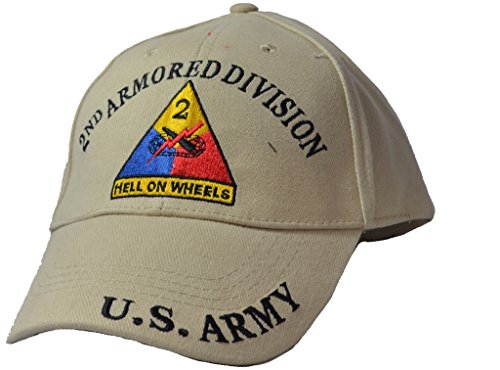 Mens 2nd Armored Division Tan Embroidered Ball Cap Adjustable Tan