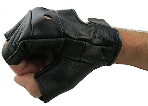 Leather Cycle Gloves - Black Fingerless Biker Gloves