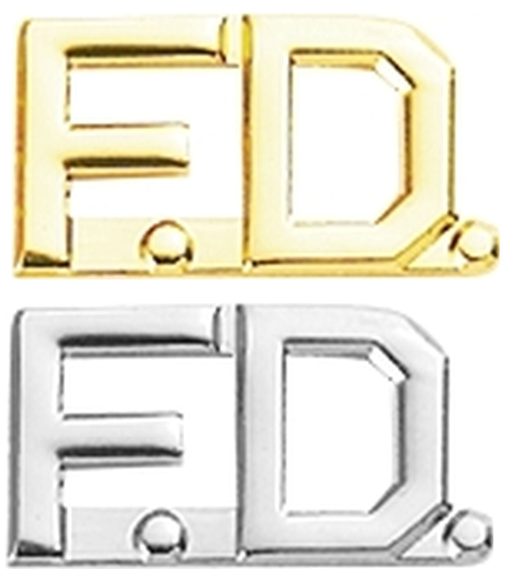 Fire Department FD Collar Letter Insignia - No Shine Metal Pin-On - PAIR - CLEARANCE!