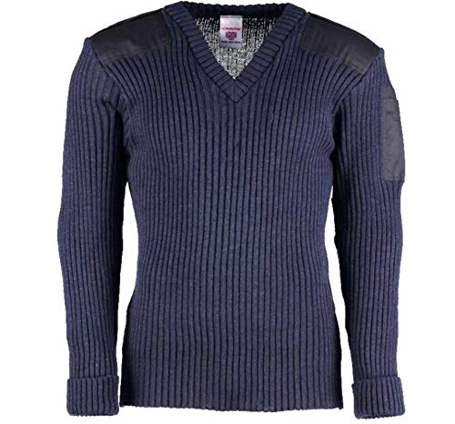 TW Kempton York Woolly Pully Vee Neck Sweater with Patches - Epaulets - Pen Pocket