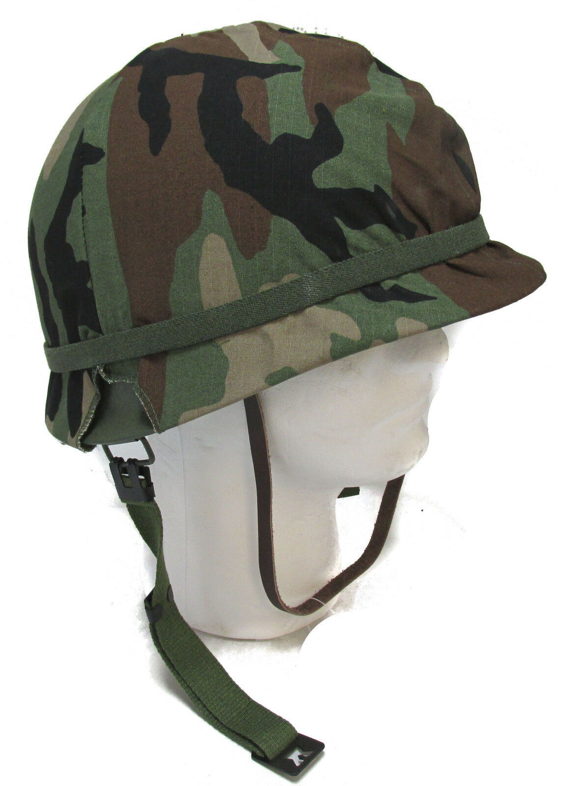 Reproduction U.S. M1 Helmet with Woodland Camo Cover and Band