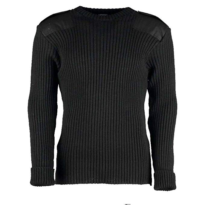British Commando Sweater Woolly Pully CREW Neck with Epaulets - Various Colors
