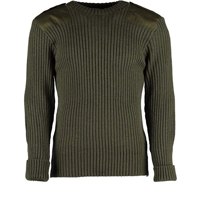British Commando Sweater Woolly Pully CREW Neck with Epaulets - Various Colors