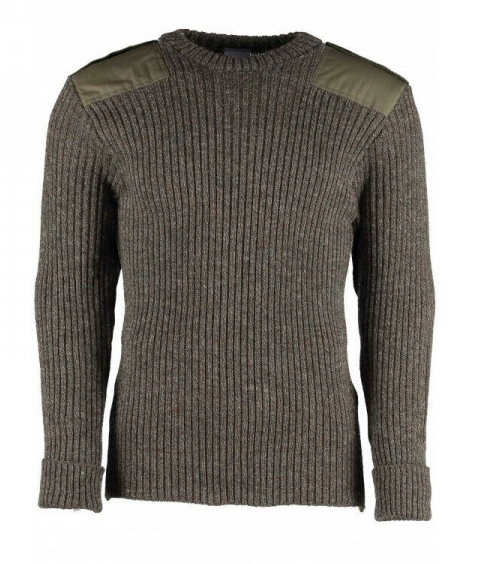 British Commando Sweater Woolly Pully CREW Neck with Epaulets - Various Colors