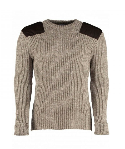British Commando Sweater Woolly Pully CREW Neck with Epaulets - Various Colors