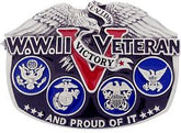 CLEARANCE - WWII Veteran Proud of It Victory Belt Buckle - Cast Belt Buckle