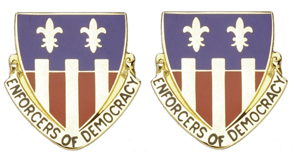 168th Quartermaster Nebraska Distinctive Unit Insignia - Pair - ENFORCERS OF DEMOCRACY