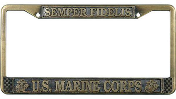 Semper Fidelis - U.S. Marine Corps - Antique Brass License Plate Frame
