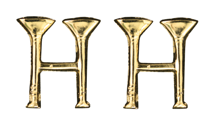 Two Bugles Collar Device Parallel - No Shine Metal Pin-On - PAIR