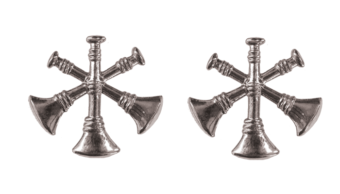 Three Bugles Collar Device Parallel - No Shine Metal Pin-On - PAIR