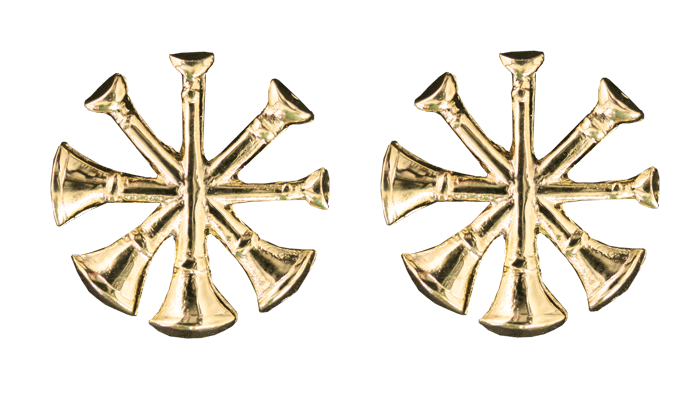 Four Bugles Collar Device - No Shine Metal Pin-On - PAIR