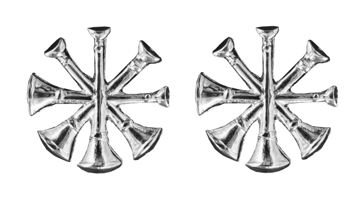 Four Bugles Collar Device - No Shine Metal Pin-On - PAIR