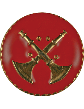 Two Bugles Crossed Collar Device - Red Enamel Disk