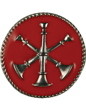 Three Bugles Crossed Collar Device - Red Enamel Disk