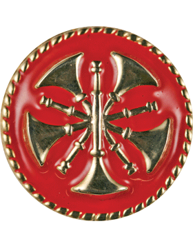 Five Bugles Crossed Collar Device - Red Enamel Disk