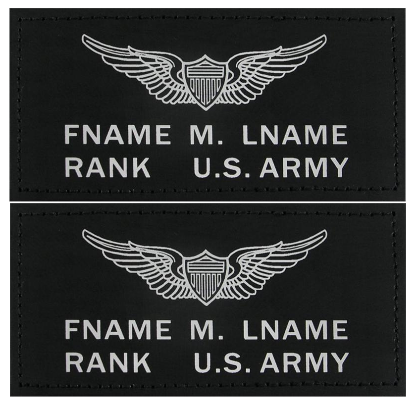 Black Leather Name Patch with Hook - Emblem/Name/Rank - 1 Each