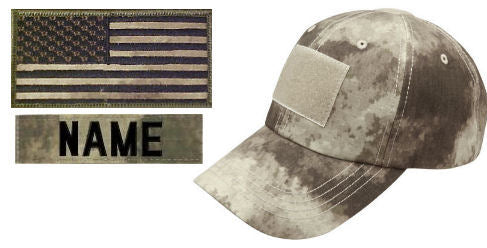 Tactical Cap Package with U.S. Flag Patch and Personalized Name Tape - Various Colors