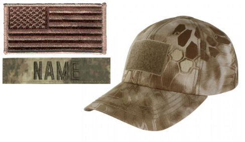 Tactical Cap Package with U.S. Flag Patch and Personalized Name Tape - Various Colors