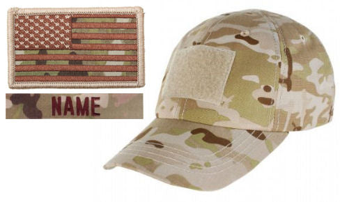 Tactical Cap Package with U.S. Flag Patch and Personalized Name Tape - Various Colors