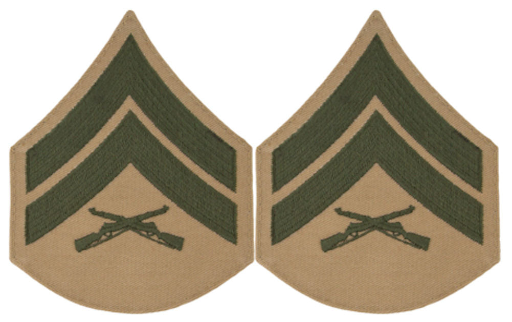 USMC Chevrons - GREEN on KHAKI