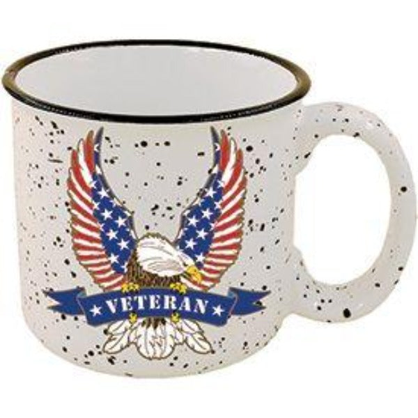 U.S.A. Veteran Eagle Coffee Cup - 14oz Stone Speckled Camper Mug