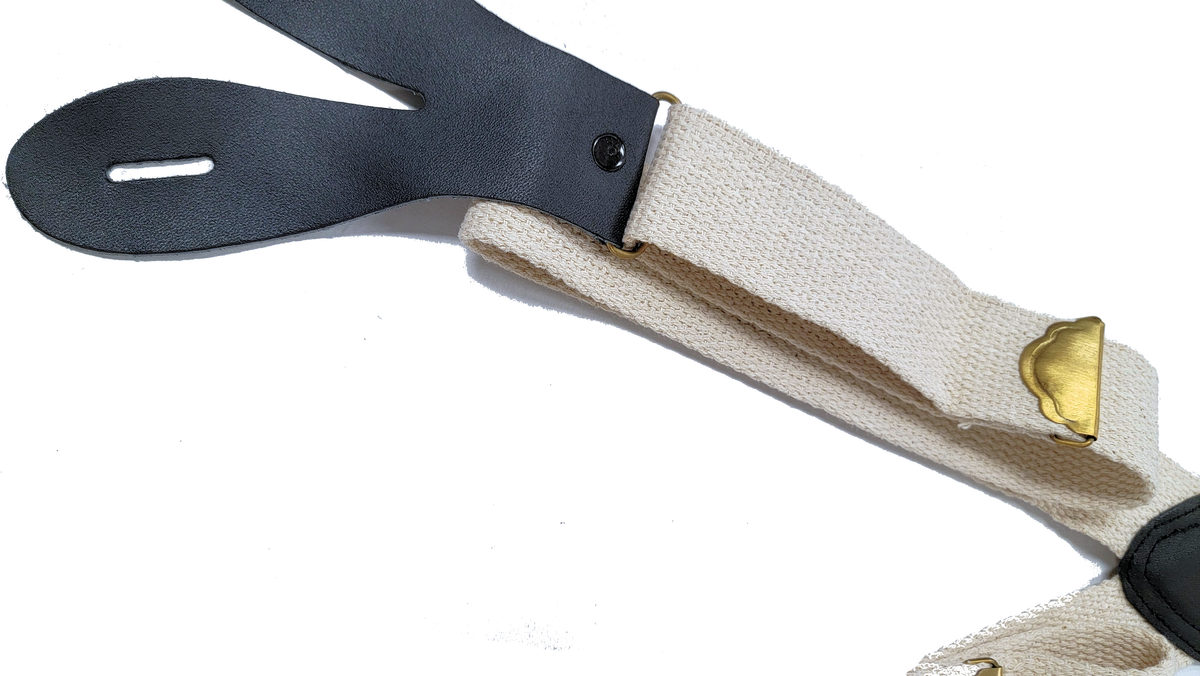 Reenactment Canvas Suspenders with Leather Edge and Brass Buckles