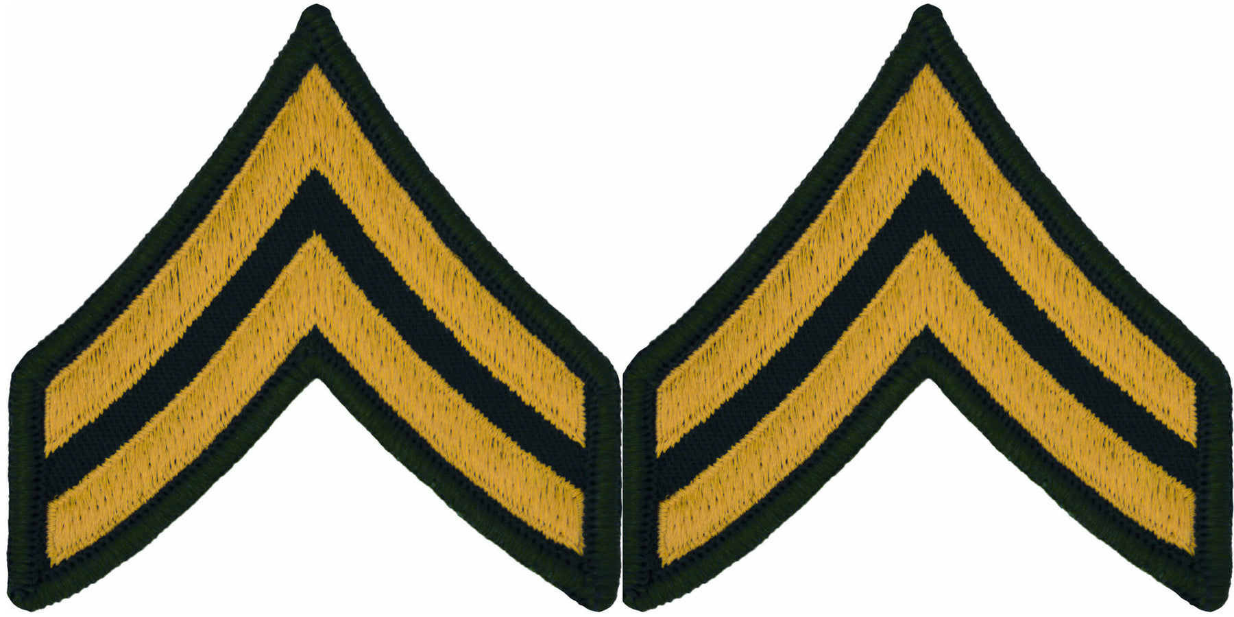 U.S. Army Gold on Green Chevrons - Pair - All Enlisted Ranks