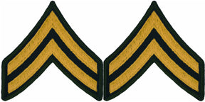 U.S. Army Gold on Green Chevrons - Pair - All Enlisted Ranks